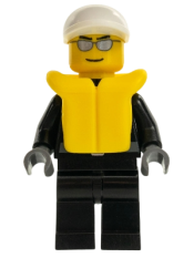 LEGO Police - City Leather Jacket with Gold Badge, White Short Bill Cap, Silver Sunglasses, Life Jacket minifigure