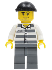LEGO Police - Jail Prisoner 50380 Prison Stripes, Dark Bluish Gray Legs, Black Knit Cap, Smirk and Stubble Beard minifigure