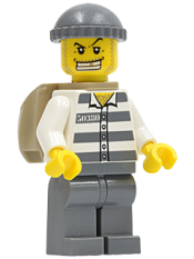 LEGO Police - Jail Prisoner 50380 Prison Stripes, Dark Bluish Gray Legs, Dark Bluish Gray Knit Cap, Gold Tooth, Backpack minifigure