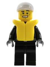 LEGO Police - City Leather Jacket with Gold Badge and 'POLICE' on Back, White Short Bill Cap, Life Jacket minifigure