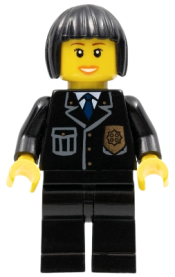 LEGO Police - City Suit with Blue Tie and Badge, Black Legs, Black Bob Cut Hair minifigure