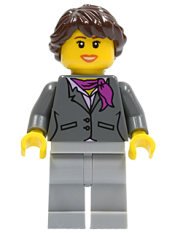 LEGO Dark Bluish Gray Jacket with Magenta Scarf, Light Bluish Gray Legs, Dark Brown Hair Ponytail Long French Braided, Brown Eyebrows minifigure