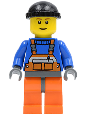 LEGO Overalls with Safety Stripe Orange, Orange Legs and Dark Bluish Gray Hips, Black Knit Cap minifigure