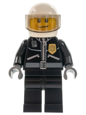 LEGO Police - City Leather Jacket with Gold Badge, White Helmet, Trans-Black Visor, Black Eyebrows minifigure