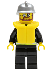 LEGO Fire - Reflective Stripes, Black Legs, Silver Fire Helmet, Beard and Glasses, Life Jacket minifigure