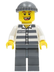 LEGO Police - Jail Prisoner 50380 Prison Stripes, Dark Bluish Gray Legs, Dark Bluish Gray Knit Cap, Missing Tooth minifigure