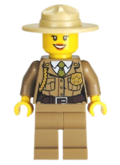LEGO Forest Police - Dark Tan Jacket with Pockets, Gold Badge and Braid, Olive Green Tie, Dark Tan Legs, Campaign Hat minifigure