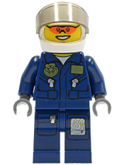 LEGO Forest Police - Helicopter Pilot, Dark Blue Flight Suit with Badge, Helmet minifigure