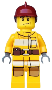 LEGO Fire - Bright Light Orange Fire Suit with Utility Belt, Dark Red Fire Helmet minifigure