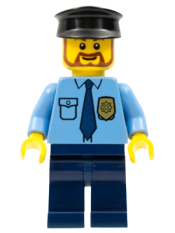 LEGO Police - City Shirt with Dark Blue Tie and Gold Badge, Dark Blue Legs, Black Hat minifigure