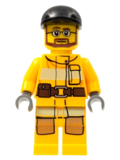 LEGO Fire - Bright Light Orange Fire Suit with Utility Belt, Black Short Bill Cap, Beard and Glasses minifigure