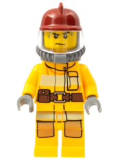 LEGO Fire - Bright Light Orange Fire Suit with Utility Belt, Dark Red Fire Helmet, Yellow Air Tanks, Sweat Drops minifigure