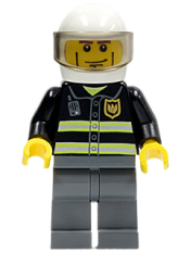 LEGO Fire - Reflective Stripes, Dark Bluish Gray Legs, White Standard Helmet, Cheek Lines minifigure