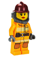 LEGO Fire - Bright Light Orange Fire Suit with Utility Belt, Dark Red Fire Helmet, Yellow Air Tanks, Red Lips minifigure