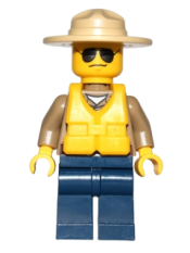 LEGO Forest Police - Dark Tan Shirt with Pockets, Dark Blue Legs, Campaign Hat, Black and Silver Sunglasses, Life Jacket Center Buckle minifigure