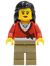 LEGO Sweater Cropped with Bow, Heart Necklace, Dark Tan Legs, Black Female Hair Mid-Length minifigure