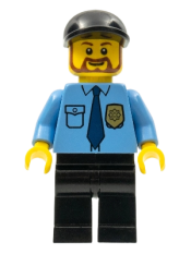 LEGO Police - City Shirt with Dark Blue Tie and Gold Badge, Black Legs, Black Short Bill Cap, Brown Beard Rounded minifigure