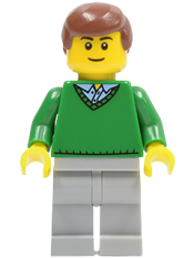 LEGO Green V-Neck Sweater, Light Bluish Gray Legs, Reddish Brown Hair minifigure