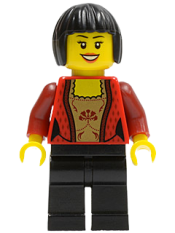 LEGO Female Corset with Gold Panel Front and Lace Up Back Pattern, Black Legs, Black Bob Cut Hair minifigure