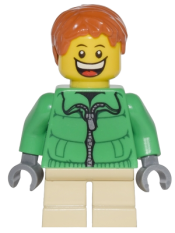 LEGO Winter Jacket Zipper, Tan Short Legs, Dark Orange Short Tousled Hair minifigure