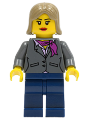 LEGO Dark Bluish Gray Jacket with Magenta Scarf, Dark Blue Legs, Dark Tan Female Hair minifigure