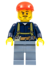 LEGO Miner - Shirt with Harness and Wrench, Sand Blue Legs, Red Short Bill Cap minifigure