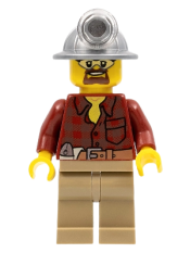 LEGO Flannel Shirt with Pocket and Belt, Dark Tan Legs, Mining Helmet, Safety Goggles minifigure