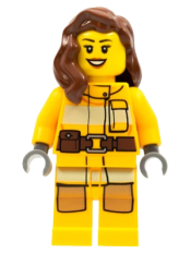 LEGO Fire - Bright Light Orange Fire Suit with Utility Belt, Reddish Brown Female Hair over Shoulder minifigure