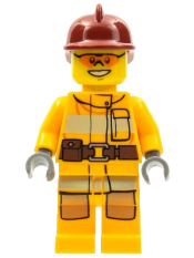 LEGO Fire - Bright Light Orange Fire Suit with Utility Belt, Dark Red Fire Helmet, Orange Sunglasses minifigure