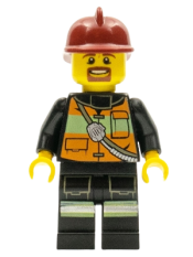 LEGO Fire - Reflective Stripe Vest with Pockets and Shoulder Strap, Dark Red Fire Helmet minifigure