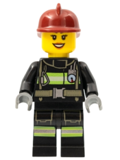 LEGO Fire - Reflective Stripes with Utility Belt, Dark Red Fire Helmet, Black Eyebrows minifigure