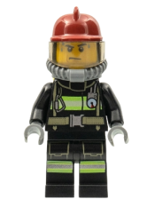 LEGO Fire - Reflective Stripes with Utility Belt, Dark Red Fire Helmet, Yellow Air Tanks, Sweat Drops minifigure