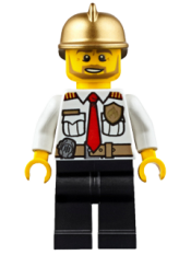 LEGO Fire Chief - White Shirt with Tie and Belt, Black Legs, Gold Fire Helmet minifigure