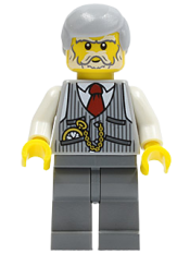 LEGO Pinstripe Vest, Red Tie and Pocket Watch, Dark Bluish Gray Legs, Light Bluish Gray Male Hair minifigure