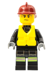 LEGO Fire - Reflective Stripes with Utility Belt, Dark Red Fire Helmet, Life Jacket Center Buckle minifigure