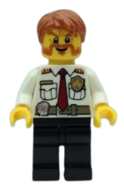 LEGO Fire Chief - White Shirt with Tie and Belt, Black Legs, Dark Orange Short Tousled Hair minifigure