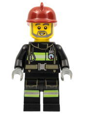 LEGO Fire - Reflective Stripes with Utility Belt, Dark Red Fire Helmet, Gray Beard minifigure