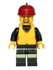 LEGO Fire - Reflective Stripe Vest with Pockets and Shoulder Strap, Dark Red Fire Helmet, Life Jacket Center Buckle minifigure
