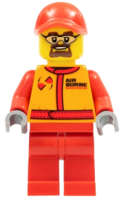 LEGO Monster Truck Mechanic, Race Suit with Airborne Spoilers Logo, Red Cap with Hole, Safety Goggles minifigure