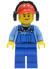 LEGO Cargo Worker - Overalls with Tools in Pocket Blue, Red Cap with Hole, Headphones minifigure