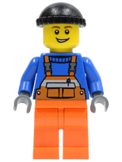 LEGO Overalls with Safety Stripe Orange, Orange Legs, Black Knit Cap (Dock Worker) minifigure