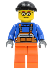 LEGO Overalls with Safety Stripe Orange, Orange Legs, Black Knit Cap, Glasses (Crane Operator) minifigure