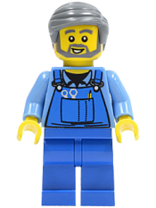 LEGO Overalls with Tools in Pocket, Dark Bluish Gray Smooth Hair minifigure