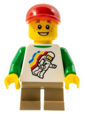 LEGO Classic Space Minifigure Floating Pattern, Dark Tan Short Legs, Red Short Bill Cap minifigure