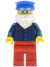 LEGO Plaid Button Shirt, Red Legs, White Short Beard, Blue Hat minifigure