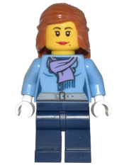 LEGO Medium Blue Jacket with Light Purple Scarf, Dark Blue Legs, Dark Orange Female Hair Mid-Length minifigure