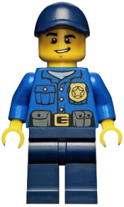 LEGO Police - City Officer, Gold Badge, Dark Blue Cap with Hole, Lopsided Grin minifigure