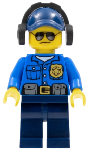 LEGO Police - City Officer, Gold Badge, Dark Blue Cap with Hole, Headphones, Sunglasses minifigure