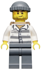 LEGO Police - Jail Prisoner 86753 Prison Stripes, Dark Bluish Gray Knit Cap, Backpack, Crooked Smile and Scar minifigure