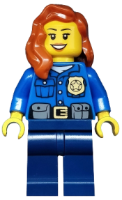 LEGO Police - City Officer, Gold Badge, Dark Orange Female Hair over Shoulder minifigure